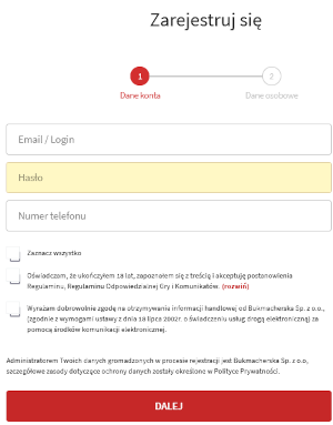 Fuksiarz-1. registration screen