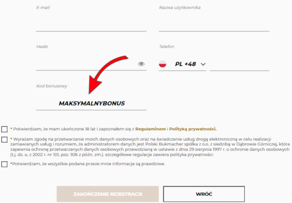 Registration at Noblebet-2. step